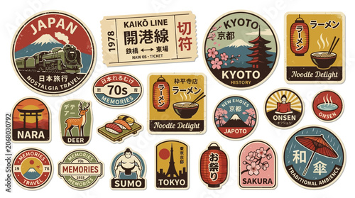 Canvastavla Vintage Japan travel stickers collection.