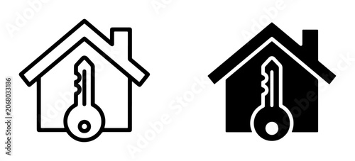 Fotografie House and Key Icons, Real Estate Symbol, Property Access, Homeownership Concept,