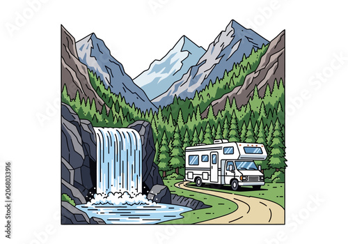 Canvastavla Recreational Vehicle Parked Near Waterfall.