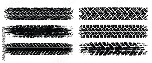 Canvastavla Tire tracks, grungy black and white skid mark texture strips, distressed road pa