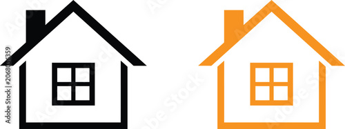 Black and orange house outline icons for real estate and home construction design