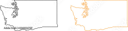 Washington state map outline made of small dots in black and colorful gradient styles