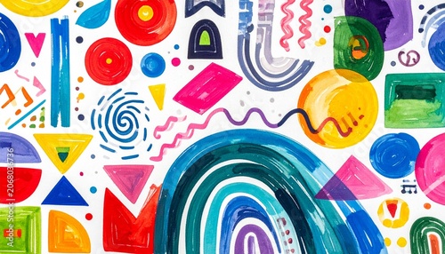 Colorful abstract geometric art with dynamic shapes and playful energy