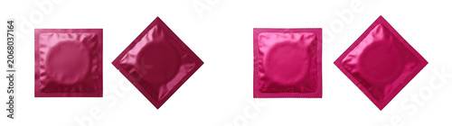 Set of pink condom wrappers isolated on transparent background