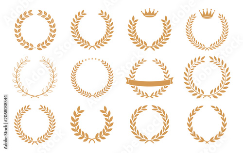 Obraz na plátne Gold wreath award frame icon, luxury achievement badge, premium winner emblem, ceremonial recognition symbol, elegant honor design