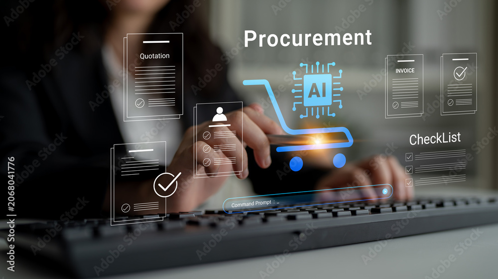 Obraz premium A professional demonstrating a digital procurement process with AI technology, showcasing efficient business operations and effective document management techniques. Cyphers