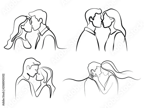 Romantic Couple Continuous One-Line Drawing Set – Minimal Love Portrait Line Art Vector Collection