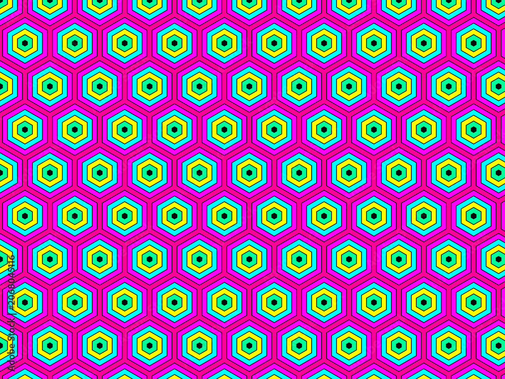 Fototapeta premium Colorful Hexagonal Ring Grid Geometric Modern Background