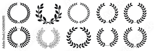 Photos Circular laurel foliate vector icon, award wreath symbols for achievement recognition, certification badges and premium branding