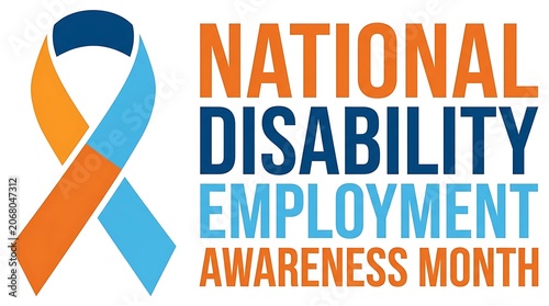 Awareness ribbon symbol representing National Disability Employment Awareness Month with blue and orange colors