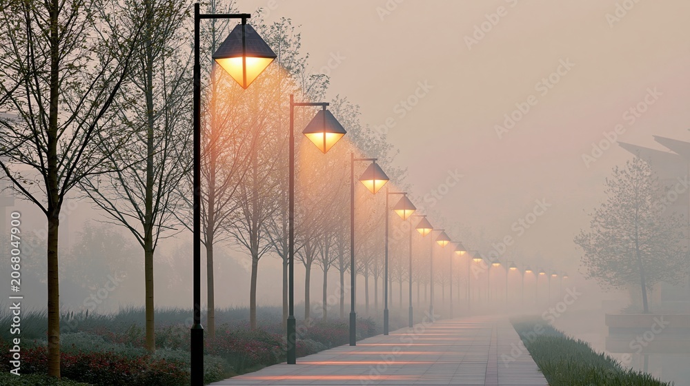 Naklejka premium Outdoor Lighting Concept With Warm Night Lamps