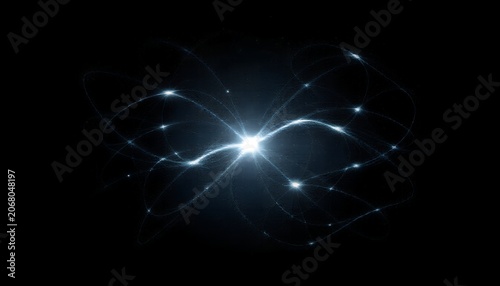 A mesmerizing abstract image featuring a bright white light at its center with glowing blue lines and sparks radiating outward against a dark background