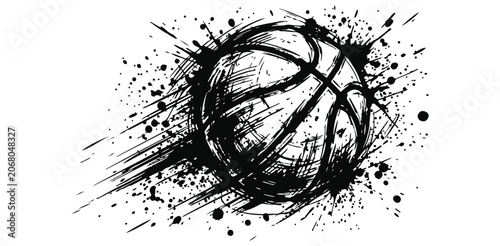 Tableau sur toile Dynamic Black Ink Splatter Basketball Graphic Design