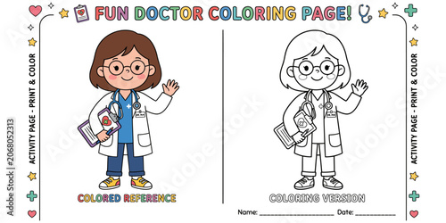 Fun doctor colouring page for kids printable activity educational healthcare illustration