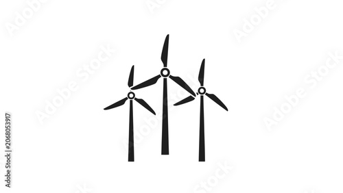 Foto Three Modern Wind Turbines Generating Renewable Energy on Isolated White Backgro