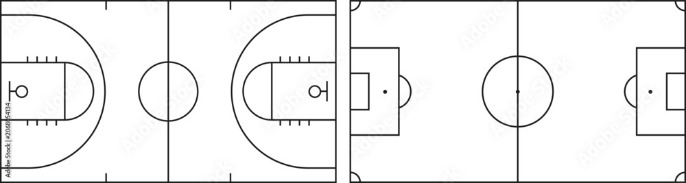 Obraz premium Soccer, football field. Basketball field. Court view and area. Playground symbols. Vector