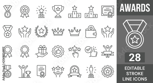 Photos Awards line icon set