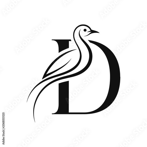 Flying Bird Vector D letter icon Illustration with Eagle Silhouette and Wildlife Feather Design Isolated on White Background