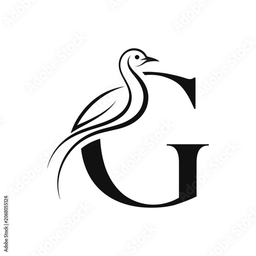 Flying Bird Vector G letter icon Illustration with Eagle Silhouette and Wildlife Feather Design Isolated on White Background