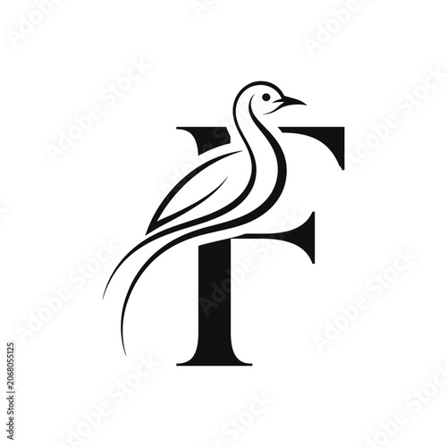Flying Bird Vector F letter icon Illustration with Eagle Silhouette and Wildlife Feather Design Isolated on White Background