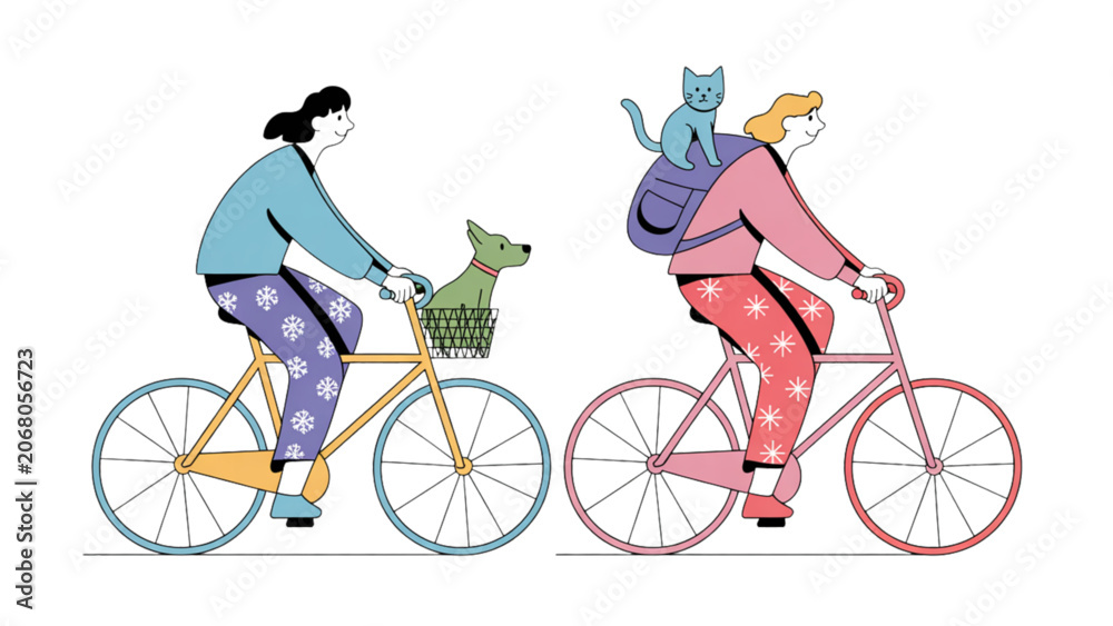 Fototapeta premium Two people riding bicycles together on a simple path Vector