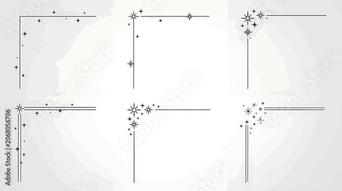 Set of decorative corner borders with stars and sparkles, vector illustration design elements