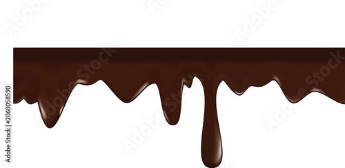 Chocolate drips and drops from a melting edge on a white surface