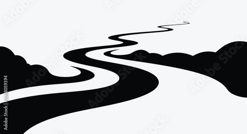 Billede på lærred winding river landscape in black and white silhouette