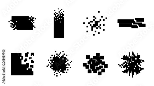 Cuadro en lienzo Abstract Pixelated Geometric Shapes, Digital Glitch Effect Elements, Modern Grap