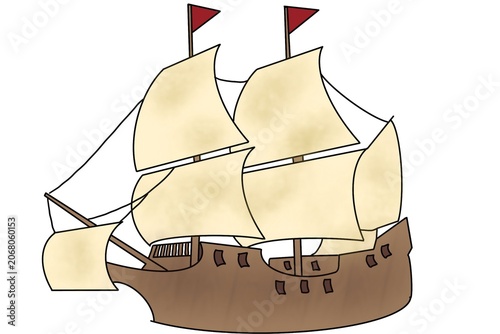 Sailing Ship Illustration on White Background Minimalist Nautical Design
