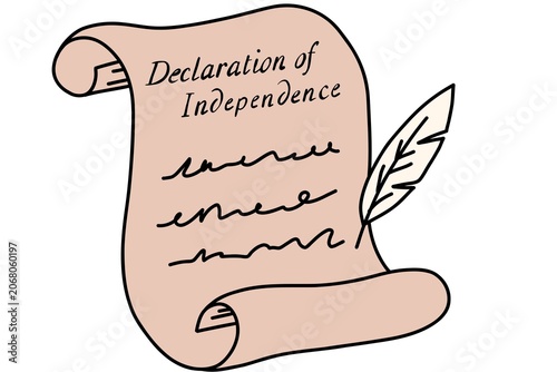 Hand Holding Vintage Parchment Scroll with Declaration of Independence Text Illustration