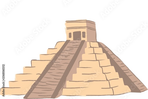 Ancient Mayan Pyramid Structure in Sandstone with Central Staircase Isometric View