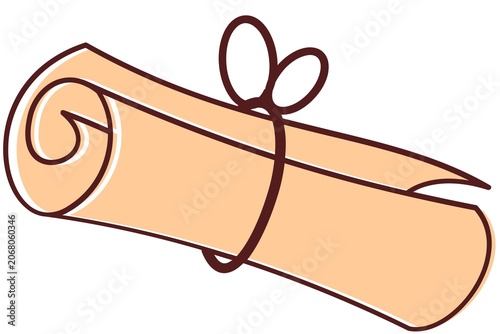 Hand-drawn gift wrap with brown paper and black ribbon bow isolated illustration