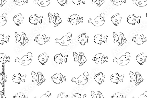 Repeating Hand Drawn Doodle Clouds Sketch Style Isolated on White Background