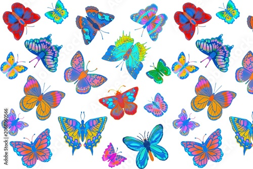 Colorful Butterfly Collection Flying Against White Background in Vibrant Watercolor Style