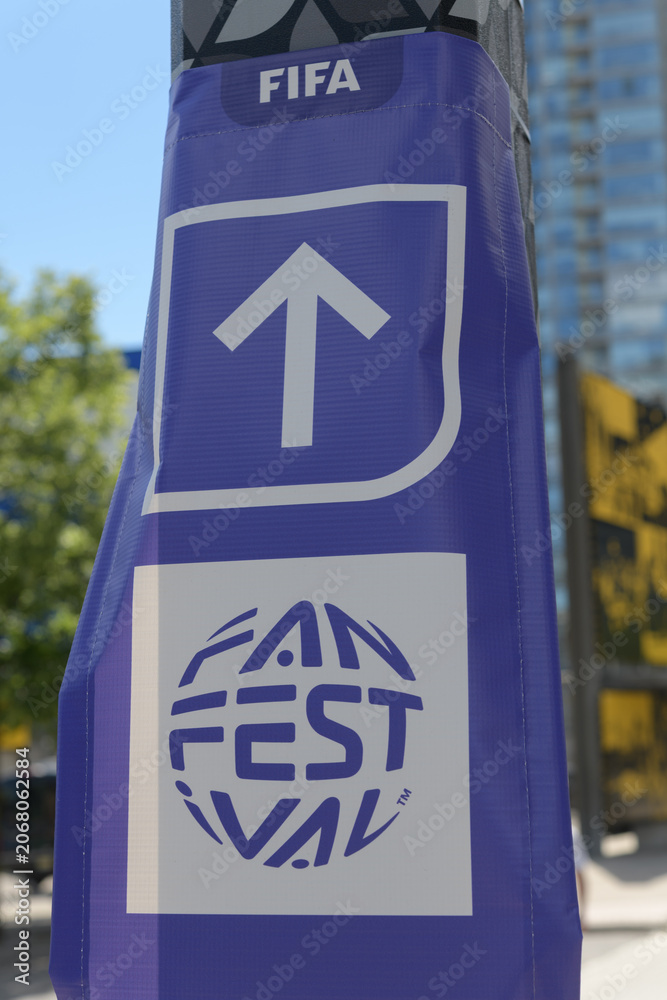 Naklejka premium tarp banner with Host City branding for FIFA World Cup international soccer / football tournament in Toronto, Canada (FAN WEST zone directions)