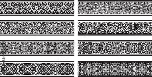 Fotografie Islamic Geometric Border Set Monochrome Arabic Calligraphy and Seamless Ornament
