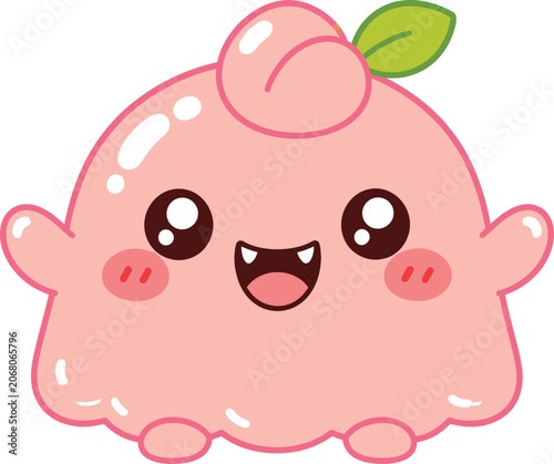 Cute Kawaii Peach Jelly Cartoon Character with Happy Smiling Face