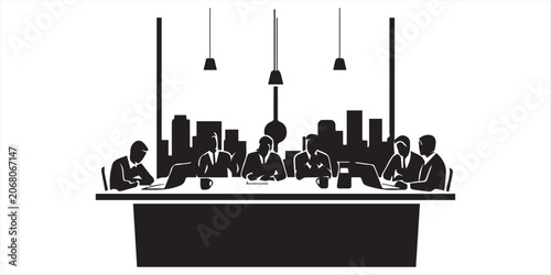 Tableau sur toile Group of business people having a meeting and brainstorming ideas with light bul