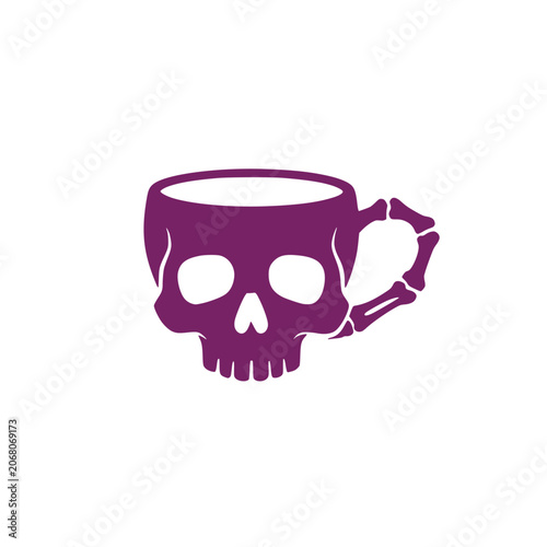 Εκτύπωση καμβά Spooky Halloween skull shaped coffee mug purple silhouette vector icon