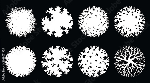 Foto Set of top view tree icons for architectural landscape design, vector illustrati