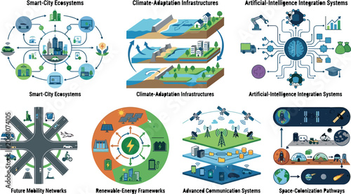 Bild auf Leinwand Futuristic urban planning and smart technology infographic elements vector set f