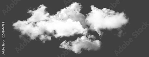 Vászonkép Collection of realistic white fluffy clouds on a dark grey background, isolated