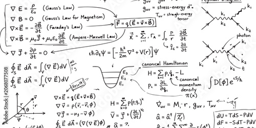 Valokuva Handwritten physics equations and science formulas on a page