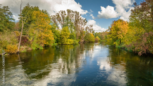 Aerial view to river Brda in Bydgoszcz at autumn.