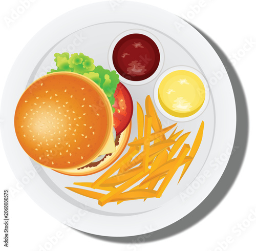 Burger and fries meal