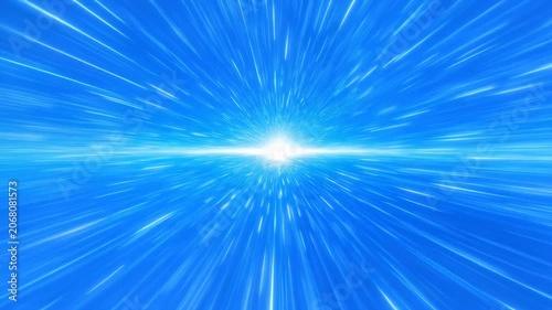 Glowing blue lens flare bursts across a dark background. Light radiates outward in sharp, bright rays