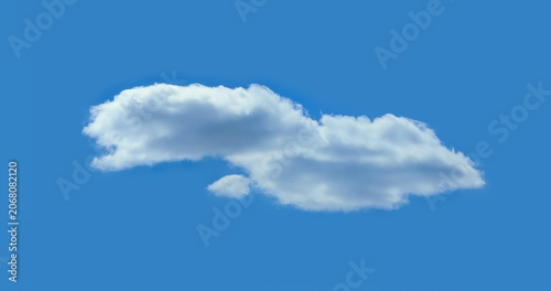 Isolated cascading cloud floating in the wind against blue sky. Big glowing clouds spreading on the deep blue sky sunny day. Nature concept background. Elegant landscape image