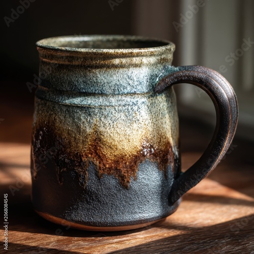Handmade Ceramic Beer Stein with Imperfect Glaze and Rustic Artisan Texture