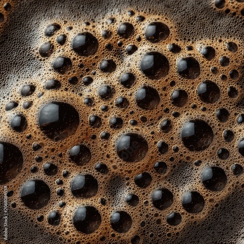 Dark Beer Foam Surface with Centered Large Bubbles